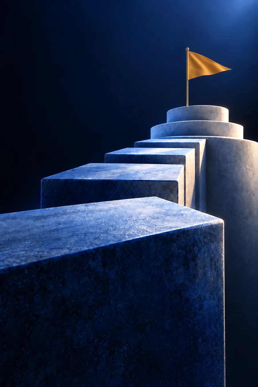 Ascending blocks leading to a flag on a podium